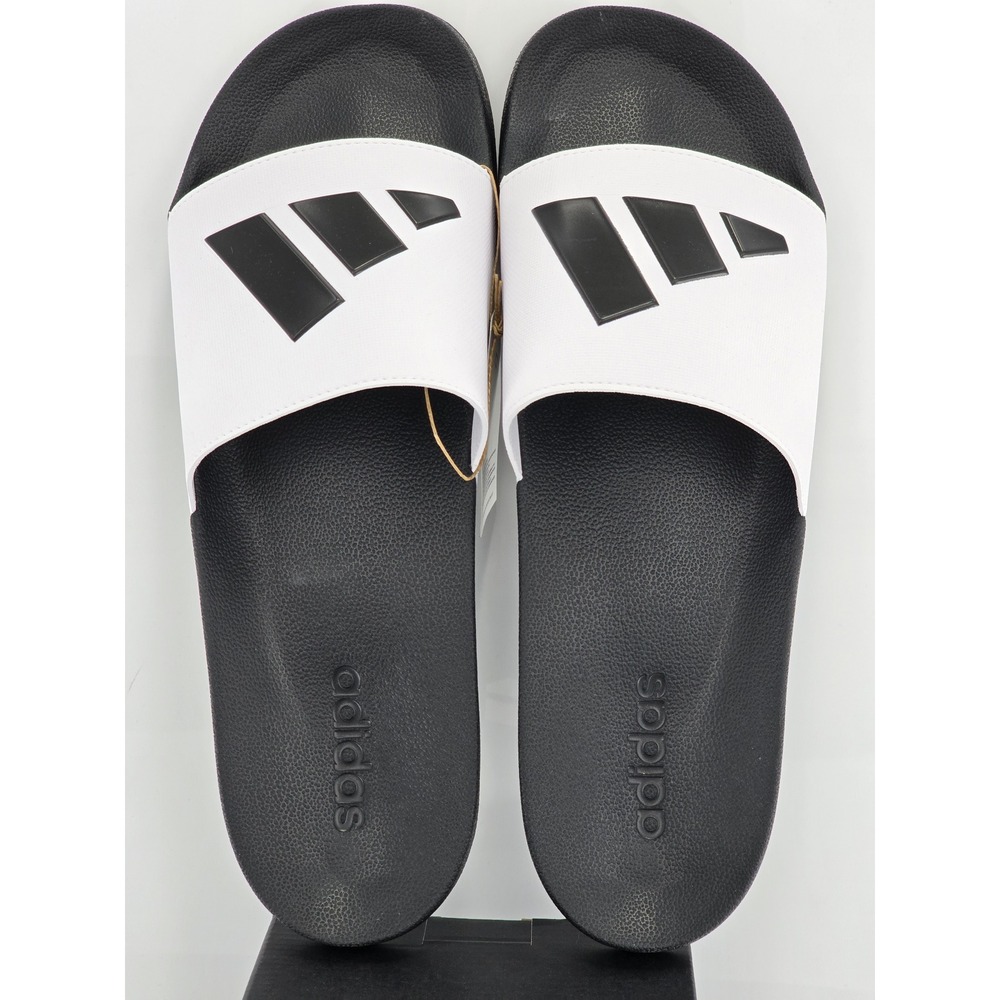 Adidas Adilette Shower Mens Size 18 White Black Slides JR0672 - New - Picture 11 of 14